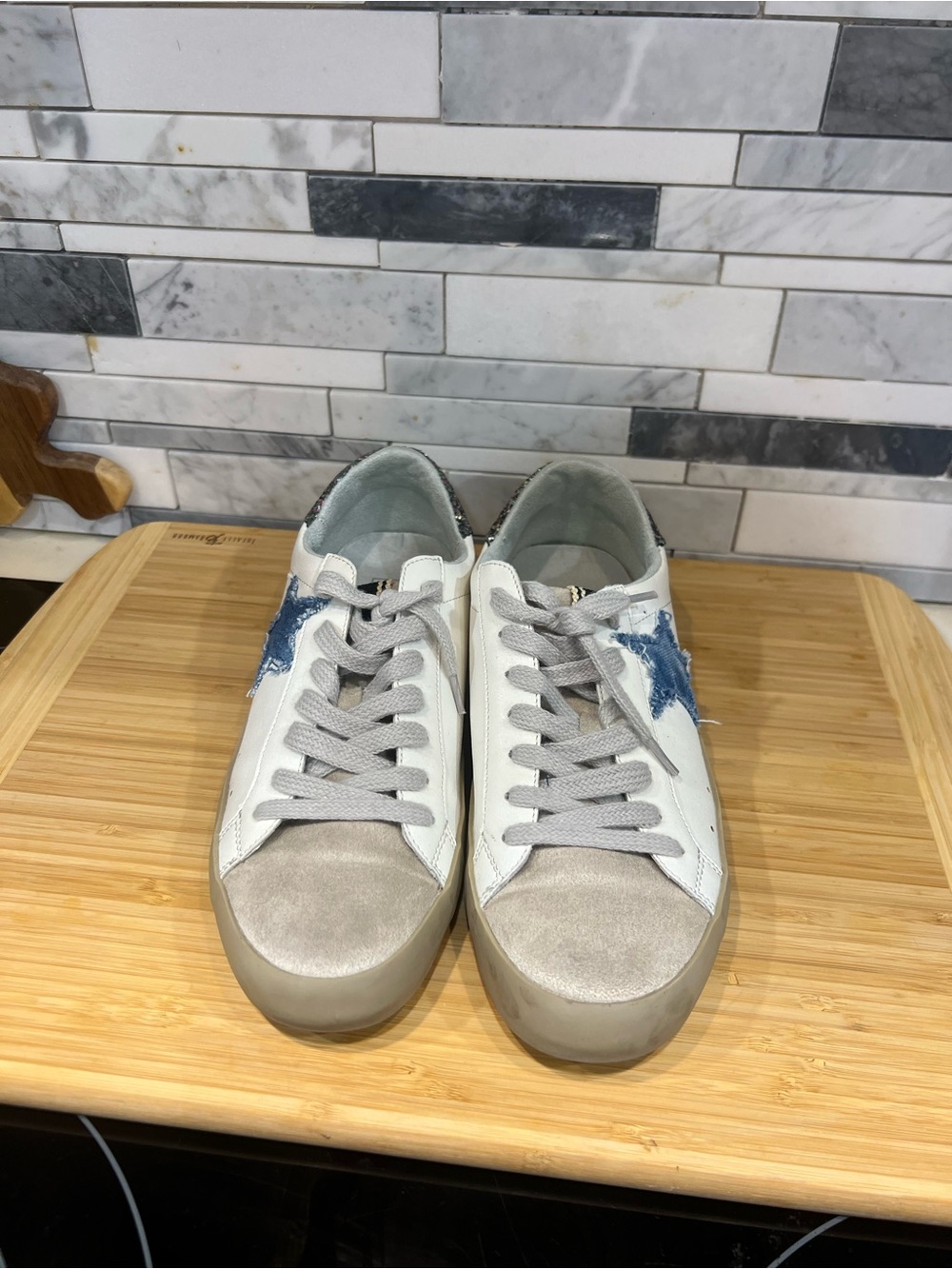 ShuShop White Sneakers with Blue Star Detail